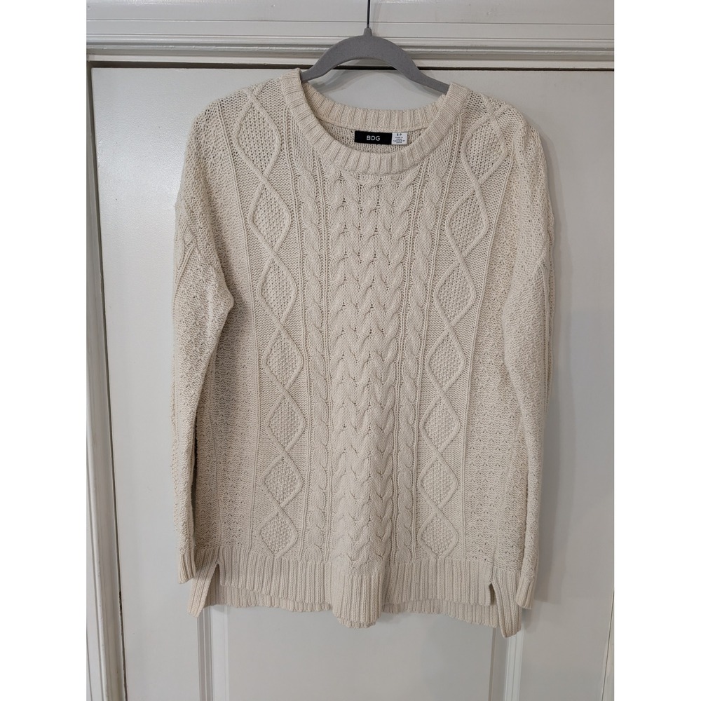 BDG Urban Outfitters Cream Cable Knit Sweater Elbow Patch Pullover Womens Small